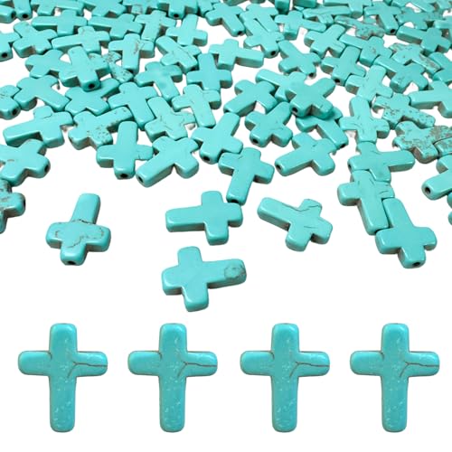 Turquoise Cross Beads for Bracelet Making - 200pcs 12x16mm Natural Semi-Precious Gemstone Loose Spacer Beads for Jewelry, Beading, Earrings & DIY Handmade Crafts - color: Turquoise Cross 12*16mm