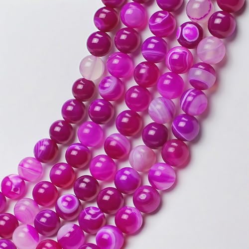 MJDCB Natural Stone Beads Rose Red Stripe Agate Round Loose Beads for Jewelry Making DIY Bracelet Necklace (12mm) - color: Rose Red Striped Agate, size: 12mm