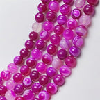 MJDCB Natural Stone Beads Rose Red Stripe Agate Round Loose Beads for Jewelry Making DIY Bracelet Necklace (10mm) - color: Rose Red Striped Agate, size: 10mm