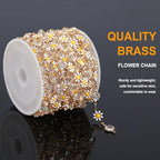 KYUNHOO 16.4FT/5M Gold Plated Chains for Jewelry Making Daisy Flowers Link Clear Bead Jewelry Chain Roll with Lobster Clasps Jump Rings for Crafting Findings - color: White Daisy Crystal