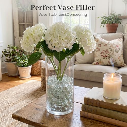 FUTUREPLUSX 5 Lb Clear Flat Glass Marbles, 500PCS Clear Flat Gems Transparent Aquarium Pebbles Vase Filler Beads Table Scatters - color: Transparent