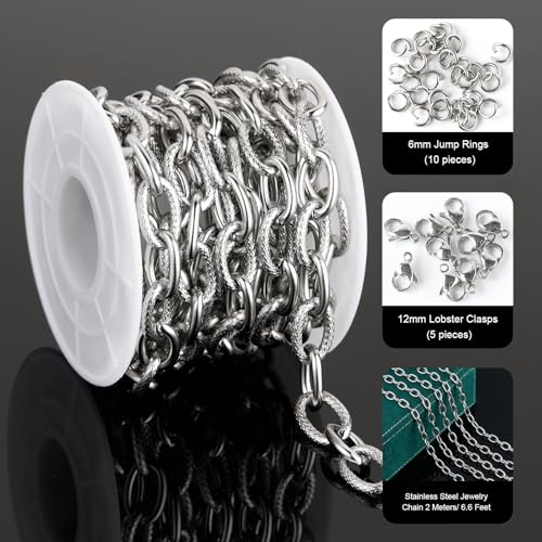 UMAOKANG 2 Yard Stainless Steel Chain for Jewelry Making Embossed Oval Link Chain Necklace DIY for Men and Women Jewelry DIY Accessories - color: Oval (Steel)