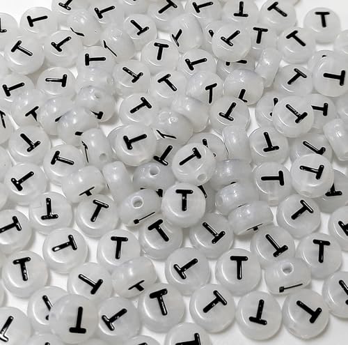 200PCS Letter Beads Glow in The Dark 4x7mm Acrylic Alphabet Letter T Beads for Jewelry Making Bracelet - color: T-200PCS