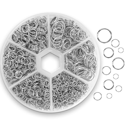 1100Pcs Open Jump Rings, Silver Jump Rings Set Stainless Steel Jump Ring O Ring Connectors for Jewelry Making Bracelet Earrings Necklace Connectors (4/5/6/7/8/10mm)… - color: Sliver