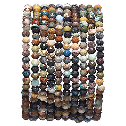 BEADIA Faceted Natural African Turquoise Stone Rondelle 3x4mm Loose Semi Gemstone Beads for Jewelry Making 38cm - color: African Turquoise Faceted Rondelle, size: 3x4mm
