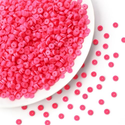 Hot Pink Polymer Clay Beads, 6mm Heishi Bead for Jewelry Bracelets Necklace Making 1000PCS - color: Hot pink