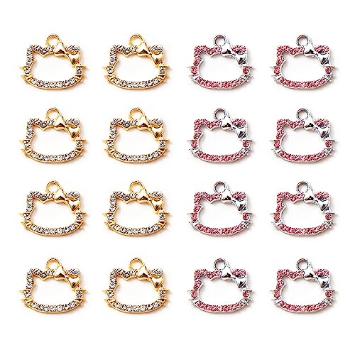 16-Pcs Crystal Jewelry Making Charms Silver Pendant Charm For Women Making Jewelry Crafts Rhinestone Charms - color: Cats