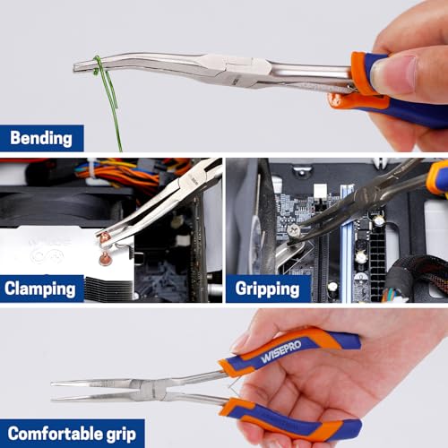 Mini Long Reach Needle Nose Pliers, 7 Inches Straight/Bent Small Long Nose Pliers with Comfort Handle for Wire Wrapping, Electronic Repair, Jewelry Making - color: Bent Long Needle Nose Pliers - Blue