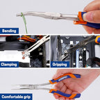 Mini Long Reach Needle Nose Pliers, 7 Inches Straight/Bent Small Long Nose Pliers with Comfort Handle for Wire Wrapping, Electronic Repair, Jewelry Making - color: Bent Long Needle Nose Pliers - Blue