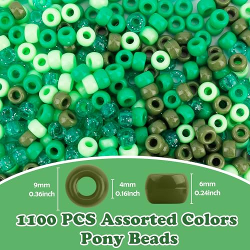 1100Pcs Pony Beads,Beads for Jewelry Making,Friendship Bracelet Bead,Craft Bead for Friendship Necklace Bracelets Making Hair - color: greens beads