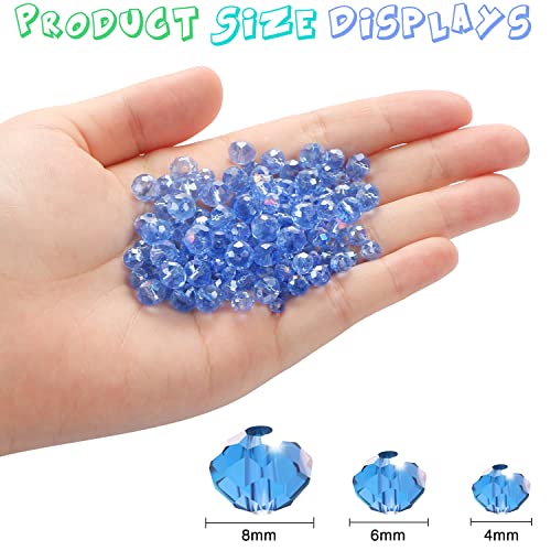 560 Pcs Faceted Rondelle Crystal Beads, Spacer Beads for DIY Crafts, 4/6/8mm (Light Blue AB) - color: Light Blue AB