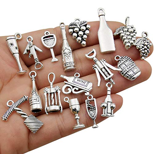50pcs Craft Supplies Antique Silver Tasting Wine Grape Cocktail Glass Wine Opener Charms for Jewelry Making Findings Crafting Accessory for DIY Necklace Bracelet (M307) - color: M307