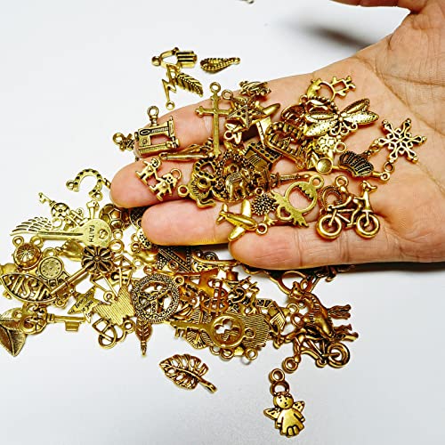 CHuangQi 100pcs Bulk Lots Jewelry Making Charms, Mixed Smooth Metal Charms, Pendants Bracelet Necklace Jewelry Making and DIY Craft Accessories - color: Gold_100