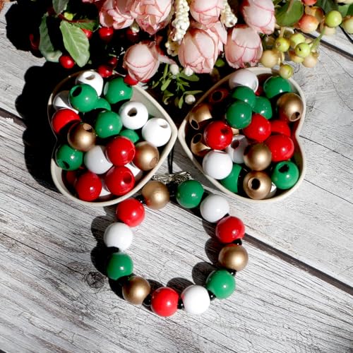 240Pcs Christmas Wood Beads 16mm for Craft Large Hole:6mm (Mix) - color: Christmas Wood Beads