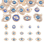 Cheriswelry Rhinestone Enamel Connectors Charm Links Evil Eye Alloy Metal Pendants Antique Silver Flat Round Hamsa Hand Owl Feather Heart Charm Pendant for Bracelet Necklace Jewelry Making - color: Gold-Mixed Shape
