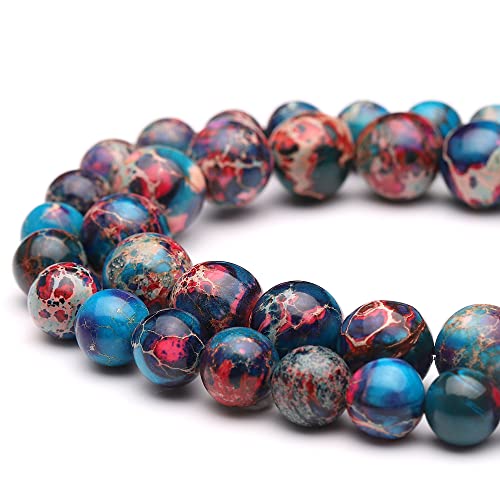 Youngbling Natural Gemstone Beads for Jewelry Making,10mm Blue Imperial Jasper Polished Round Smooth Stone Beads for Bracelet Necklace 15 Inch - color: Blue Imperial Jasper, size: 10mm
