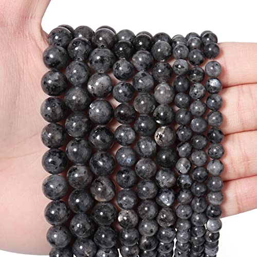 35pcs 10mm Natural Stone Beads Black Larvikite Beads Energy Crystal Healing Power Gemstone for Jewelry Making, DIY Bracelet Necklace - color: Black Larvikite, size: 10mm