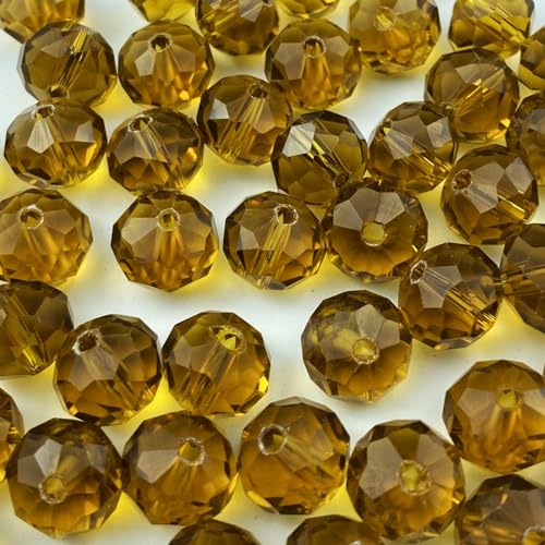 100pcs Crystal Glass Beads 8mm Faceted Rondelle Glass Spacer Beads with Hole for Bracelets Necklace Earring DIY Jewelry Making Craft(Amber) - color: Amber, size: 8mm