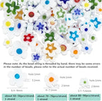 OLYCRAFT About 208~222 Pcs Handmade Flower Millefiori Lampwork Glass Beads 3 Styles White Glass Flower Beads Loose Mosaic Bead for Jewelry Bracelet Necklace Making and DIY Craft - color: Flower #1