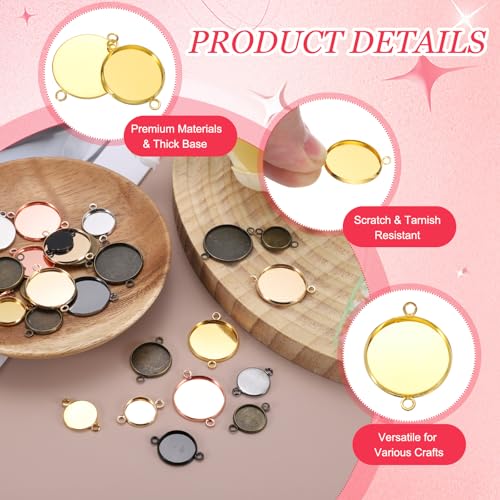 PATIKIL Pendant Trays for Jewelry Making, Blank Pendants Iron Double-hanging Bezel Settings Flat Base for Necklace Bracelet Charm - color: Gold Tone