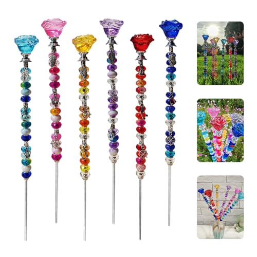 140Pcs DIY Fairy Wand Beaded Garden Stakes Kit Fairy Wands Kit for Different Festivals Fairy Garden Accessories Outdoor Fairy Garden Stakes Decorative (Rose) - color: Rose