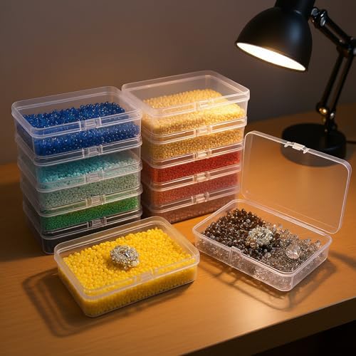 12 Pack Rectangular Clear Plastic Storage Containers Box with Hinged Lid for Beads and Other Small Craft Items (4.5 x 3.3 x 1.1 inch) - size: 4.5 x 3.3 x 1.1 inch