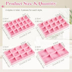 Junkin 12 Pcs Jewelry Tray Velvet Stackable Jewelry Organizer Trays Divided Earring Accessories Storage Containers Box (Rose Red) - color: Pink