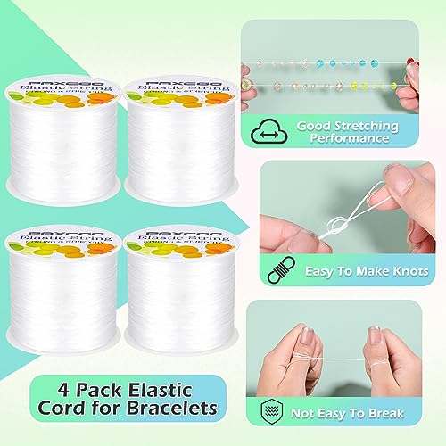 PAXCOO 4 Rolls Elastic String for Bracelets, Stretch Magic Elastic String Bead Cord Jewelry Thread for Bracelet, Necklaces, Clay Beads, Pony Beads (White) - size: 4 Pack