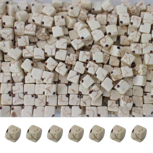 PAMIR TONG White Cube Space Beads for Jewelry Making 6mm 300pcs Natural Turquoise Stone Square Lanyard Space for Garland Keychain DIY Handmade Craft Beads for Necklace Bracelet Supplies - color: White Square