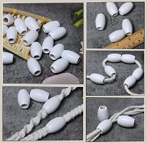 Large Oval Wooden Beads White- 20x30mm- 40 Beads- Hole 10mm- Quality Wooden Beads for Macrame Project/Garlands Making - color: 30x20mm, White#40pcs