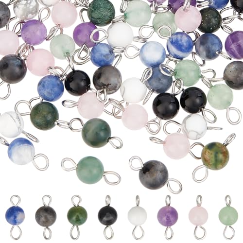 UNICRAFTALE Glass Bead Charms Double Loop Round Connector Gemstone Beads Round Link Charms Bulk Colorful Pendants for DIY Jewelry Making - color: 8 colors
