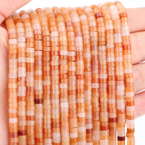 Natural Orange Aventurine Heishi Spacer Beads Loose Semi Precious Flat Round Gemstone Disc Shape Stone for Beading Jewelry Making 4x2mm 15.5" - color: Orange Aventurine