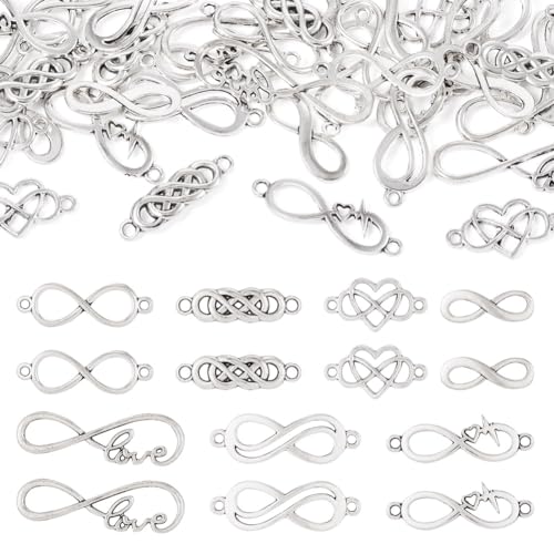 Pandahall 42Pcs Infinity Symbol Connectors Charms Alloy Heart Infinity Link Charms 7 Styles Tibetan Style Pendants for DIY Bracelet Necklace Jewelry Making Supplies