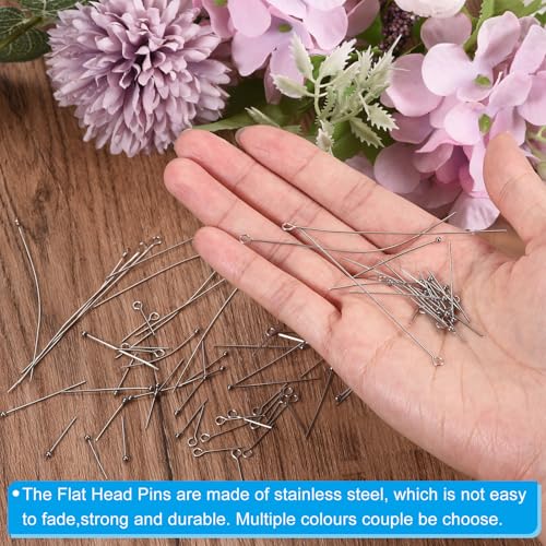 PATIKIL 500Pcs Flat Head Pins for Jewelry Making 50mm Stainless Steel Flat Head Pins Jewelry Head Pins for Craft Earring Bracelet Necklace Pendant Supplies 22 Gauge Silver - size: 50mm