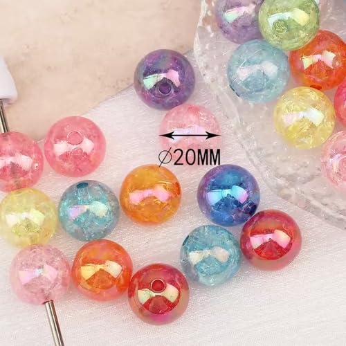 60PCS 20MM Bubblegum Beads for Pens, Mixed Color Crackle Disco Ball Chunky Large Acrylic Round Beads for Bag Focal Beadable Pen Keychain Making Jewelry Bracelet Making DIY Crafts - color: Crackle Beads