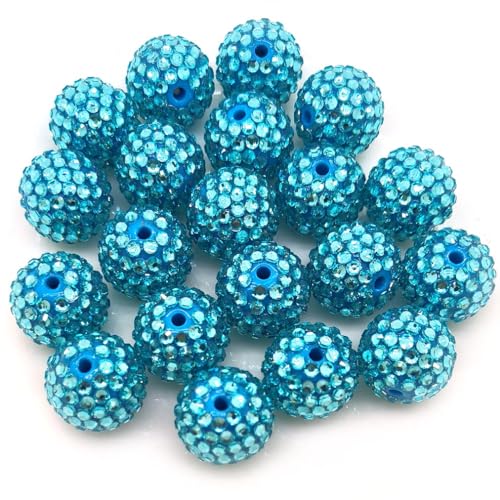 50pcs 20mm Large Size Rhinestone Disco Ball Beads Round Spacer Color Painted Charms for Jewelry Bracelet Necklace Pen Bag Chain Making Crafts Beading Supplies (20mm Lake Blue) - color: 20mm lake blue