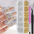 Gold and Silver Nail Charms and Gems, 1.5-5mm Half Round Flatback Nail Pearls Ball Beads Silver Gold Pearls for Nails with Pickup Pencil and Tweezers (12-K1-half-pearls-gold-silver) - color: 12-K1-half-pearls-gold-silver