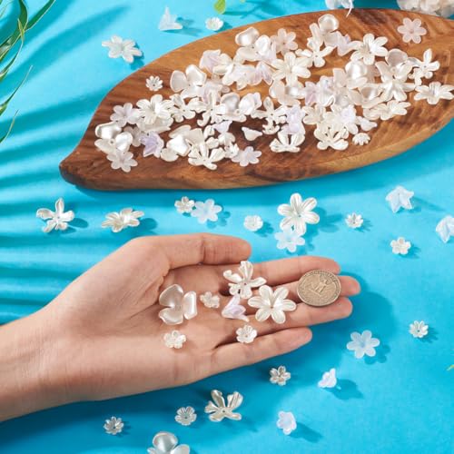 Beadthoven 270Pcs Acrylic Flower Imitation Pearl Beads Sakura Cherry Blossom Flower Bead End Caps Multi-Petal Floral Loose Spacer Bead Charms for Jewelry Making DIY Crafts Supplies, Creamy White - color: Imitation Pearl Flower-White