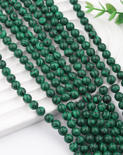 Natural Stone Beads 8mm Polished Round Smooth Gemstone Beads for Jewelry Making Supplies 15 Inch(45 Beads) (Green Peacock) - color: Green Peacock-45pcs