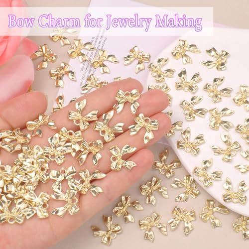 60 Pcs Alloy Gold Bow Bowknot Charms, Gold Bow Tie Pendant Charms Bulk for Jewelry, Bowknot Pendants Earring Charm Necklace Bracelets DIY Crafts Supplies - color: Set-2