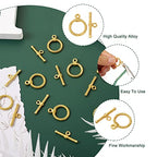 Pandahall 10 Sets Tibetan Alloy Toggle Clasps Round Toggle Clasps Connectors Bracelet Jewelry Clasp Connectors for Necklace Bracelet Jewelry Making (Light Gold)