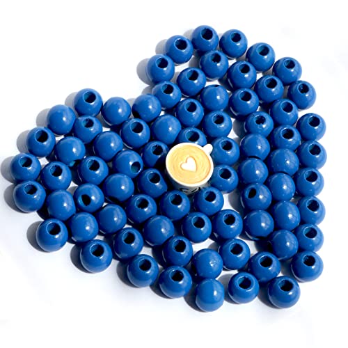 100pcs Navy Blue Wooden Beads with 16MM Diameter for Craft DIY Macrame Beads(Hole:6mm) - color: Navy bule