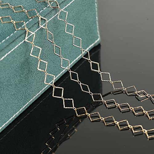 KYUNHOO 16.4 Feet KC Gold Plated Brass Jewelry Chain Bulk Handmade Embossed Square Link Chains for Jewelry Making Supplies Craft Chain Spool with Jump Rings and Lobster Claps - color: Embossed Square Gold