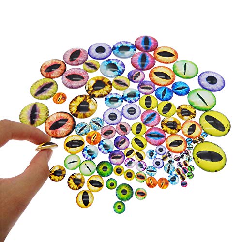 Julie Wang 100PCS 5Sizes Assortment Dragon Eyes Flatback Glass Cabochon for Jewelry Making, Sculpture, DIY Craft Art, Fantasy Model Projects (Mixed1) - size: 5 Sizes Mixed 100PCS
