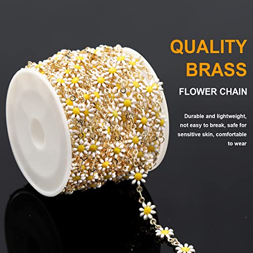 KYUNHOO 16.4 Feet/5M Daisy Flowers Link Chain KC Gold Plated Brass Chain for Jewelry Making Dainty Chain Bulk for Jewelry Craft DIY Finding Supplies - color: Daisy Gold