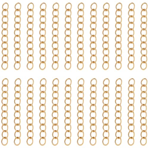 Beebeecraft 1 Box 100Pcs Extension for Necklace 18K Gold Plated 304 Stainless Steel Curb Bracelet End Chain Jewelry Extenders for Jewelry Making Crafts (30mm, Dark Gold) - size: 1.18 inch