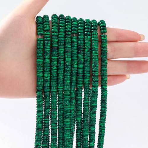 Natural Malachite Stone Disk Spacer Beads 6x2mm 38cm/str Flat Rondelle Loose Semi Gemstone Caps for Making Bracelets Necklace - color: Malachite