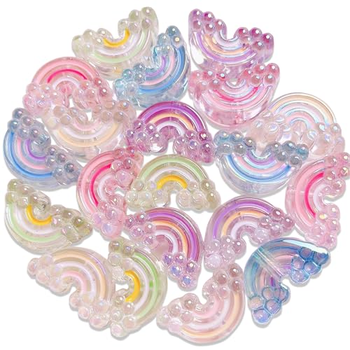 20Pcs Acrylic Rainbow Focal Beads for Pens Colorful Rainbow Fancy Space Beads for DIY Craft Beadable Pens Keychain Bracelet Necklace Earrings Jewelry Making - color: Rainbow