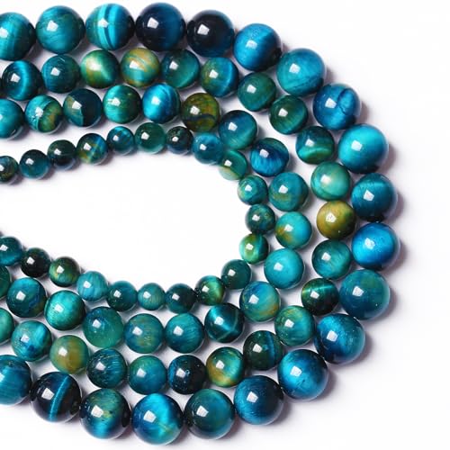 6mm 60PCS Peacock Blue Tiger Eye Stone Beads Natural Crystal Spacer Loose Beads for Jewelry Making DIY Bracelet Semi Precious 1 Strand 15 inches - color: Blue Tiger Eye, size: 6mm