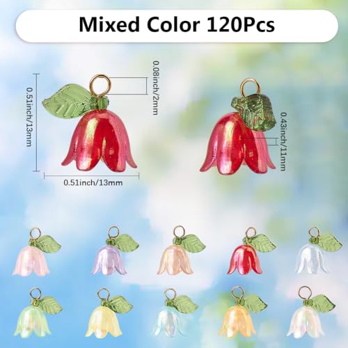 SUNNYCLUE 1 Box 120Pcs 10 Colors Floral Acrylic Charms Lily Flower Charms Bulk Brass Loops Plastic Blossom Spring Colorful Dangle Flowers Pendants for Jewelry Making Supplies DIY Earring Bracelet - style: Flowe 2